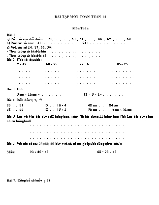 Bài tập ôn tập Toán + Tiếng Việt Lớp 1 - Tuần 14