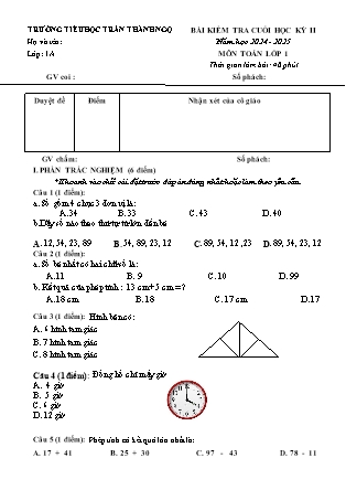 Đề kiểm tra cuối học kì II môn Toán 1 - Năm học 2024-2025 - Trường Tiểu học Trần Thành Ngọ (Có đáp án + Ma trận)