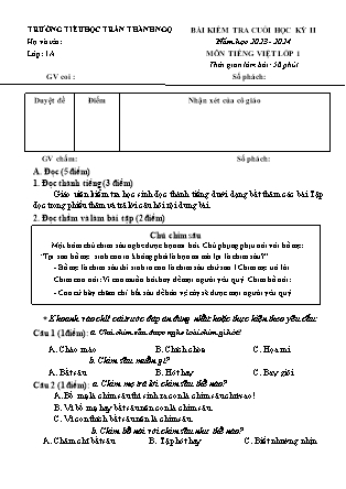 Đề kiểm tra cuối học kì II Tiếng Việt Lớp 1 - Năm học 2023-2024 - Trường Tiểu học Trần Thành Ngọ (Có đáp án + Ma trận)