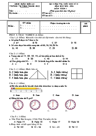 Đề kiểm tra cuối học kì II Toán Lớp 1 - Năm học 2023-2024 - Trường Tiểu học Trần Thành Ngọ (Có đáp án)