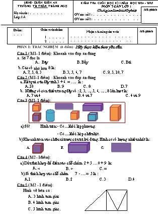 Đề kiểm tra học kì I môn Toán 1 - Năm học 2024-2025 - Trường Tiểu học Trần Thành Ngọ (Có đáp án)