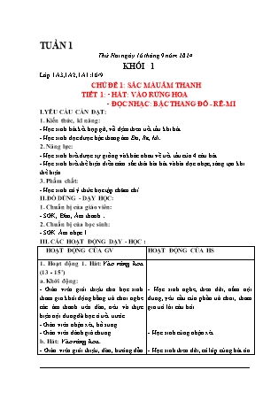 Giáo án Âm nhạc 1 (Kết nối tri thức) - Chủ đề 1, Tiết 1: Hát Vào rừng hoa. Đọc nhạc Bậc thang Đô-Rê-Mi - Năm học 2024-2025