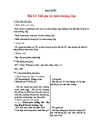 Giáo án Đạo đức 1 (Kết nối tri thức) - Bài 14: Giữ gìn vệ sinh trường, lớp
