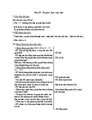 Giáo án Đạo đức 1 (Kết nối tri thức) - Bài 19: Tự giác làm việc nhà
