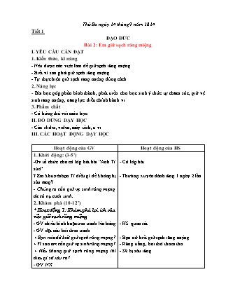 Giáo án Đạo đức 1 (Kết nối tri thức) - Bài 2: Em giữ sạch răng miệng - Năm học 2024-2025