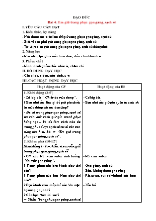 Giáo án Đạo đức 1 (Kết nối tri thức) - Bài 4: Em giữ trang phục gọn gàng, sạch sẽ