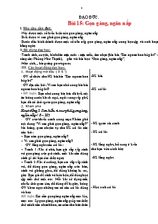 Giáo án Đạo đức Lớp 1 (Kết nối tri thức) - Bài 15: Gọn gàng, ngăn nắp