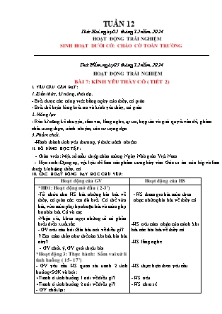 Giáo án Hoạt động trải nghiệm 1 (Kết nối tri thức) - Tuần 12 - Năm học 2024-2025