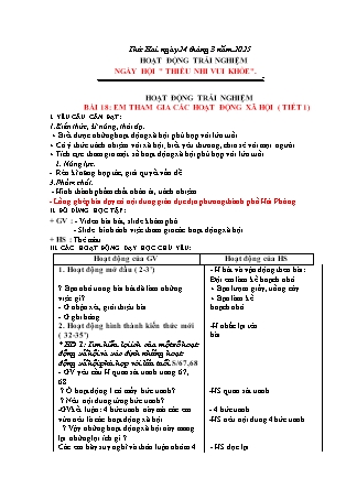 Giáo án Hoạt động trải nghiệm 1 (Kết nối tri thức) - Tuần 27, Bài 18: Em tham gia các hoạt động xã hội (Tiết 1) - Năm học 2024-2025