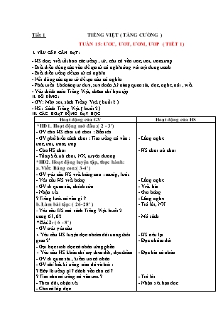 Giáo án Tăng cường Tiếng Việt 1 (Kết nối tri thức) - Bài 15: ươc, ươt, ươm, ươp (Tiết 1)