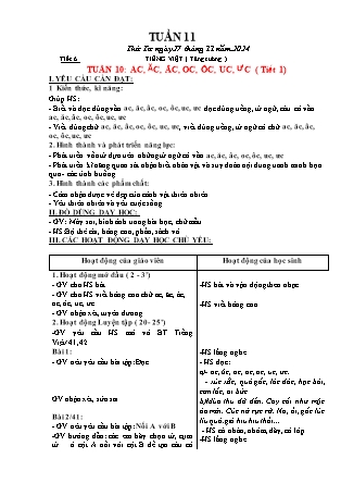 Giáo án Tăng cường Tiếng Việt 1 (Kết nối tri thức) - Tuần 11 - Năm học 2024-2025