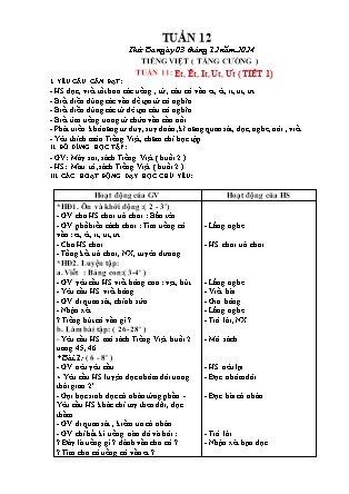 Giáo án Tăng cường Tiếng Việt 1 (Kết nối tri thức) - Tuần 12 - Năm học 2024-2025
