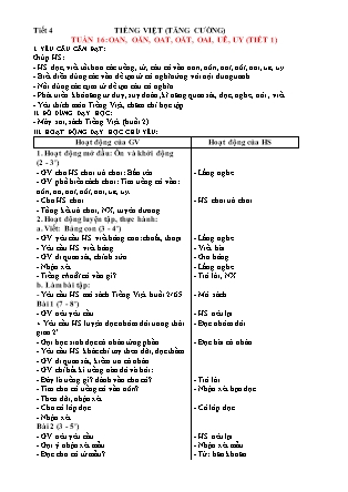 Giáo án Tăng cường Tiếng Việt 1 (Kết nối tri thức) - Tuần 16+17