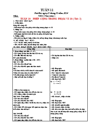 Giáo án Tăng cường Toán 1 (Kết nối tri thức) - Tuần 11 - Năm học 2024-2025
