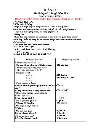 Giáo án Tăng cường Toán 1 (Kết nối tri thức) - Tuần 12 - Năm học 2024-2025