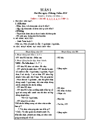 Giáo án Tăng cường Toán 1 (Kết nối tri thức) - Tuần 2, Bài: Các số 0, 1, 2, 3, 4, 5, 6, 7, 8, 9, 10 (Tiết 1+2) - Năm học 2024-2025