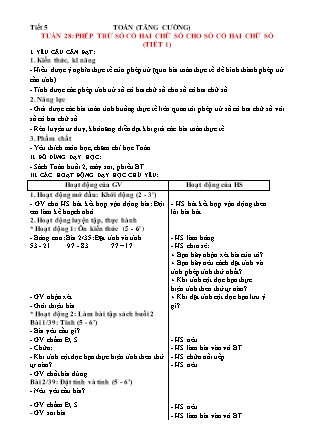 Giáo án Tăng cường Toán 1 (Kết nối tri thức) - Tuần 28, Bài 32: Phép trừ số có 2 chữ số cho số có 2 chữ số (Tiết 1+2)