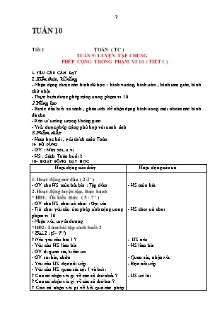 Giáo án Tăng cường Toán Lớp 1 (Kết nối tri thức) - Tuần 10