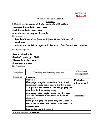 Giáo án Tiếng Anh 1 (Global Success) - Period 69, Review 4: Self-check (Lesson 2)