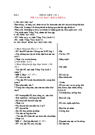 Giáo án Tiếng Việt 1 (Kết nối tri thức) - Chủ đề: Tôi và các bạn (Tiết 1+2)