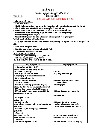 Giáo án Tiếng Việt 1 (Kết nối tri thức) - Tuần 11 - Năm học 2024-2025