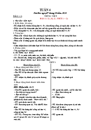 Giáo án Tiếng Việt 1 (Kết nối tri thức) - Tuần 4 - Năm học 2024-2025