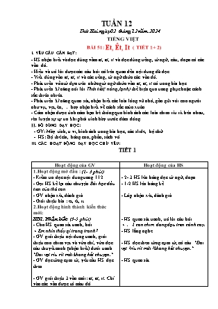 Giáo án Tiếng Việt Lớp 1 (Kết nối tri thức) - Tuần 12 - Năm học 2024-2025