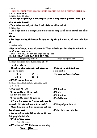 Giáo án Toán 1 (Kết nối tri thức) - Bài 32: Phép trừ số có 2 chữ số cho số có 2 chữ số (Tiết 1-3)