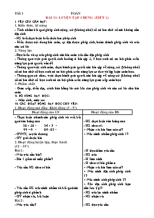 Giáo án Toán 1 (Kết nối tri thức) - Bài 33: Luyện tập chung (Tiết 1-3)