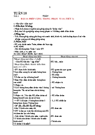 Giáo án Toán 1 (Kết nối tri thức) - Tuần 10, Bài 10: Phép cộng trong phạm vi 10