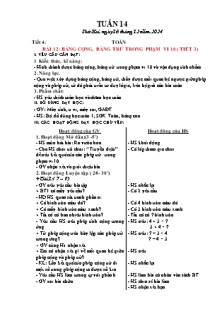 Giáo án Toán 1 (Kết nối tri thức) - Tuần 14 - Năm học 2024-2025