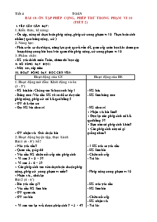 Giáo án Toán 1 (Kết nối tri thức) - Tuần 18