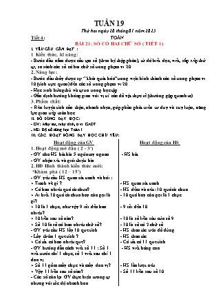 Giáo án Toán 1 (Kết nối tri thức) - Tuần 19, Bài 21: Số có 2 chữ số (Tiết 1-3) - Năm học 2024-2025