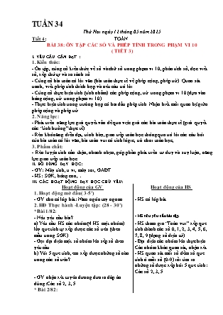Giáo án Toán 1 (Kết nối tri thức) - Tuần 34 - Năm học 2024-2025