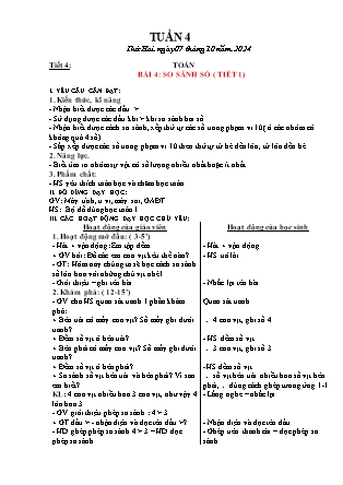 Giáo án Toán 1 (Kết nối tri thức) - Tuần 4, Bài 4: So sánh số - Năm học 2024-2025