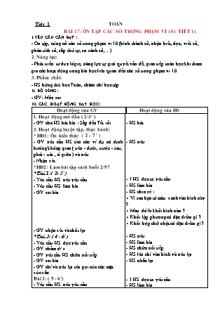 Giáo án Toán học 1 (Kết nối tri thức) - Tuần 17