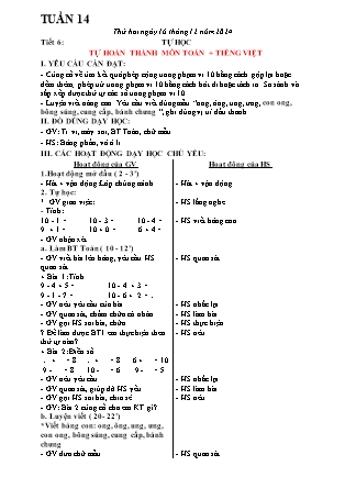 Giáo án Tự học Tiếng Việt + Toán 1 - Tuần 14 - Năm học 2024-2025