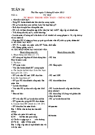 Giáo án Tự học Tiếng Việt + Toán 1 - Tuần 34 - Năm học 2024-2025