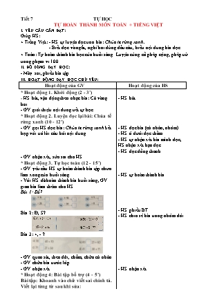 Giáo án Tự học Toán + Tiếng Việt 1 - Tiết 7
