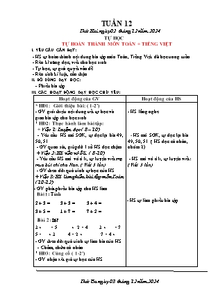 Giáo án Tự học Toán + Tiếng Việt 1 - Tuần 12 - Năm học 2024-2025