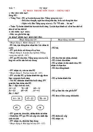 Giáo án Tự học Toán + Tiếng Việt Lớp 1 - Tiết 7