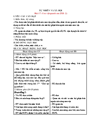 Giáo án Tự nhiên xã hội 1 (Kết nối tri thức) - Bài 17: Con vật nuôi quang em (Tiết 2+3)
