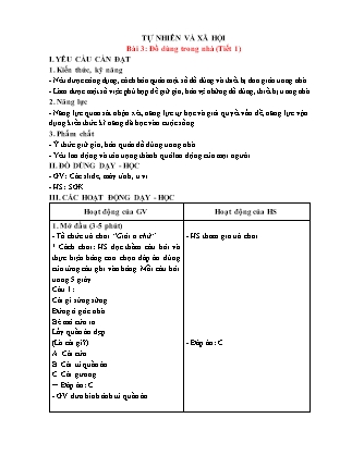 Giáo án Tự nhiên xã hội 1 (Kết nối tri thức) - Bài 3: Đồ dùng trong nhà (Tiết 1+2)