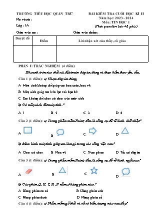 Ma trận Đề kiểm tra cuối học kì II Tin học 1 - Năm học 2023-2024 - Trường Tiểu học Quán Trữ