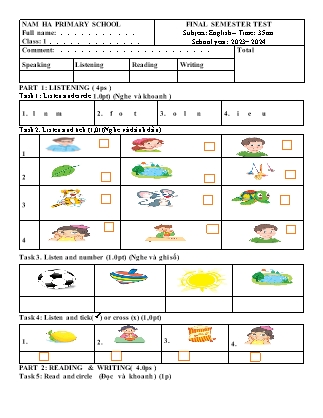 Ma trận Đề kiểm tra Tiếng Anh 1 - Đề 2 - Năm học 2023-2024 - Trường Tiểu học Nam Hà
