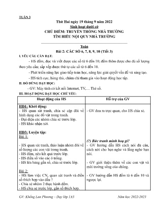 Kế hoạch bài dạy các môn Lớp 1 - Tuần 3 (GV: Khổng Lan Phương - Năm học 2022-2023)