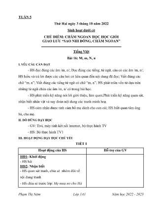 Kế hoạch bài dạy các môn Lớp 1 - Tuần 5 (GV: Phạm Thị Năm - Năm học 2022-2023)