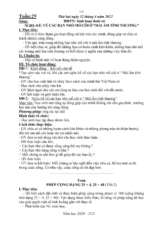 Kế hoạch bài dạy theo tuần Lớp 1 - Tuần 29 (GV: Cúc - Trường TH Trần Phú - Năm học 2020-2021)
