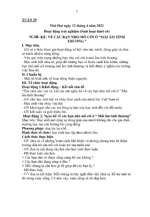 Kế hoạch bài dạy theo tuần Lớp 1 - Tuần 29 (GV: Hồ Hằng - Trường TH Trần Phú - Năm học 2020-2021)