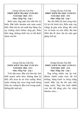 Phiếu kiểm tra (Đọc) Cuối kì I môn Tiếng Việt Lớp 1 - Trường TH Trần Phú - Năm học 2020-2021 (Có hướng dẫn chấm)
